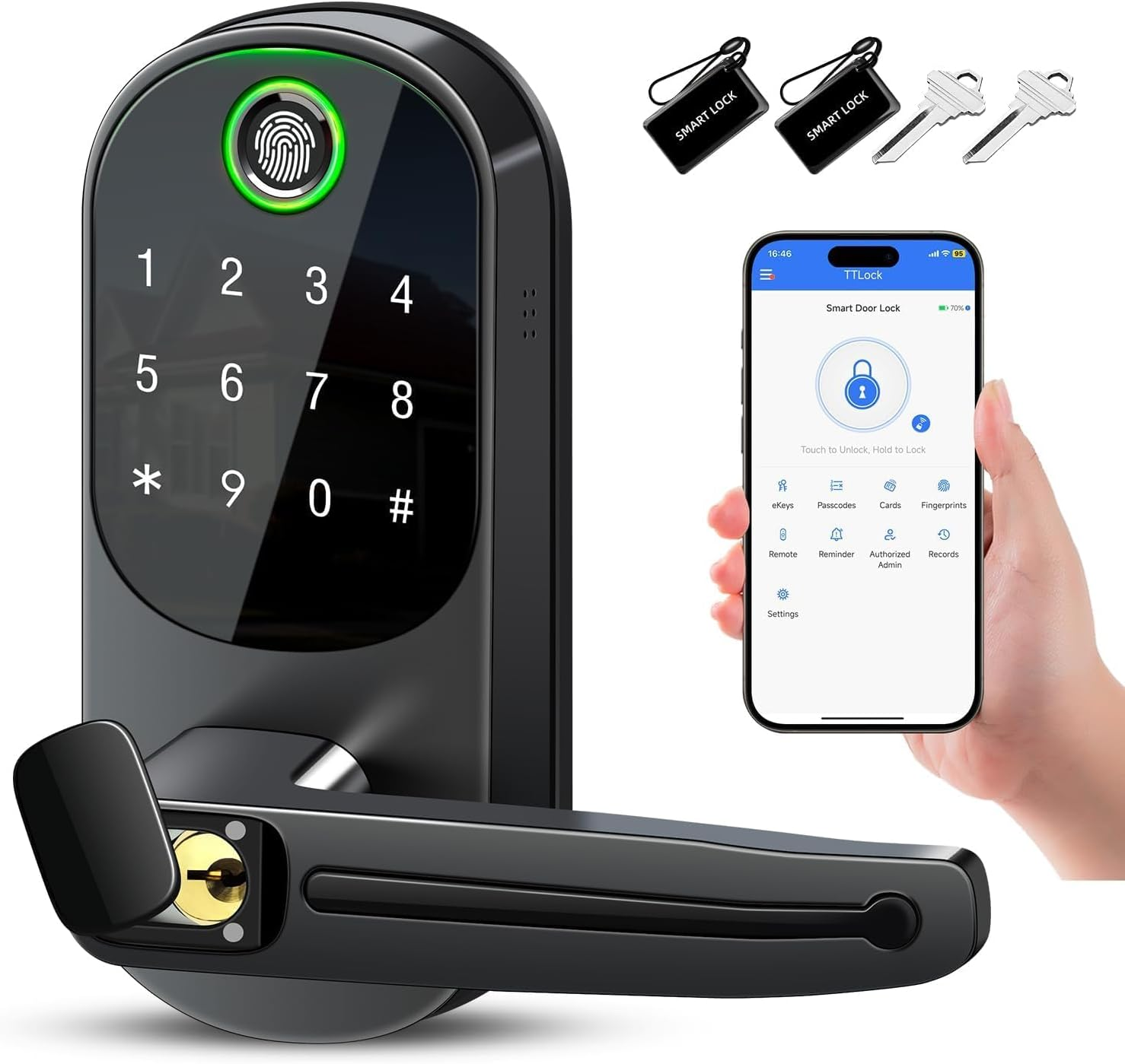 Smart Door Lock - Fingerprint Lock 5 in 1 Electronic Fingerprint/Keyboard/Password/App/Ic Card, Smart Lock for Home Bedroom Hotel Office Apartment image number 2