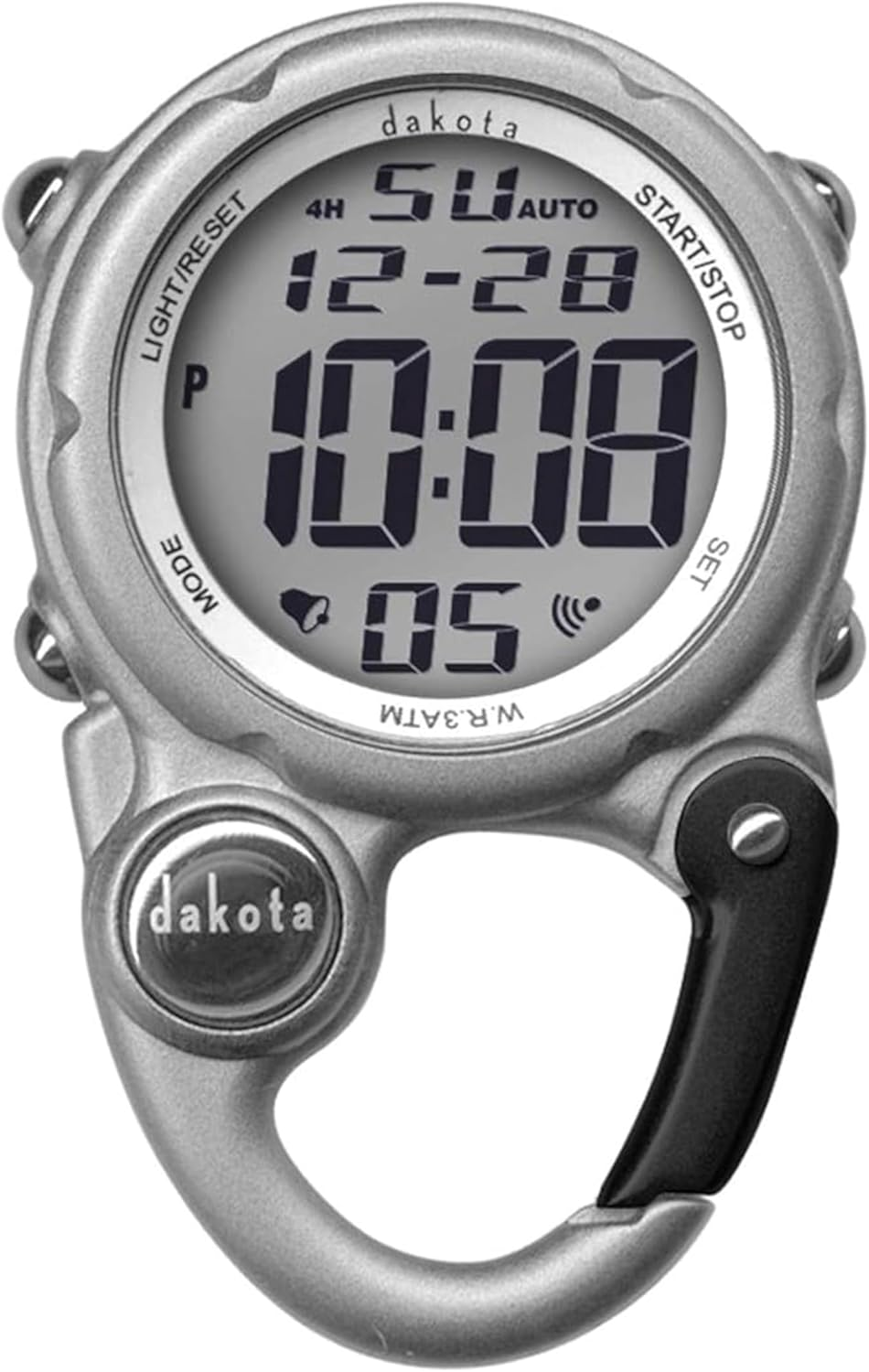 Dakota Digital Mini Clip, Alarm, Stop Watch, Timer and Dual Time, Quality Fob and Pocket Watch, Premium Durability Outdoor Gifts for Men and Women, Tactical Digital Clip on Watch - Silver