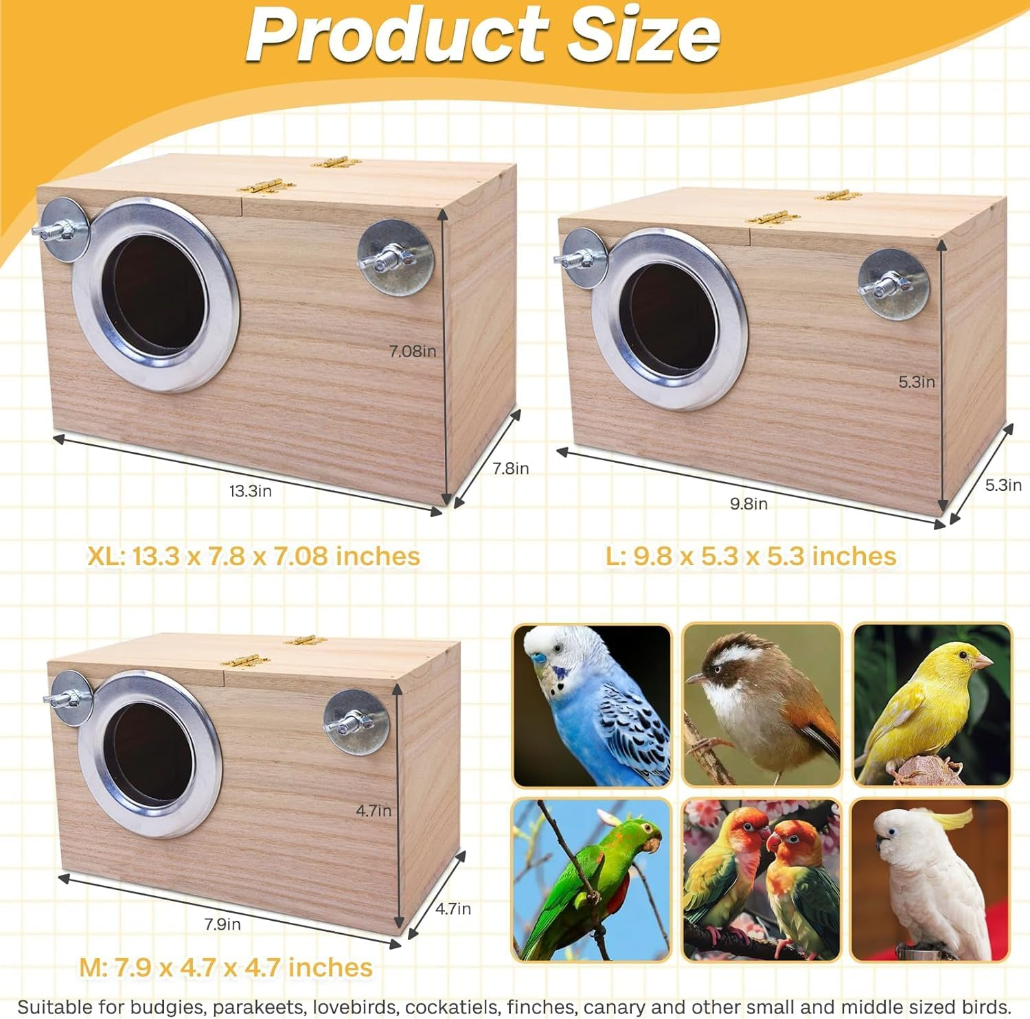 PIVBY Bird Nests Box for Cages Parakeet Breeding Box Wood Budgie House for Lovebirds Cockatiel Parrot Mating Aviary Box (L)