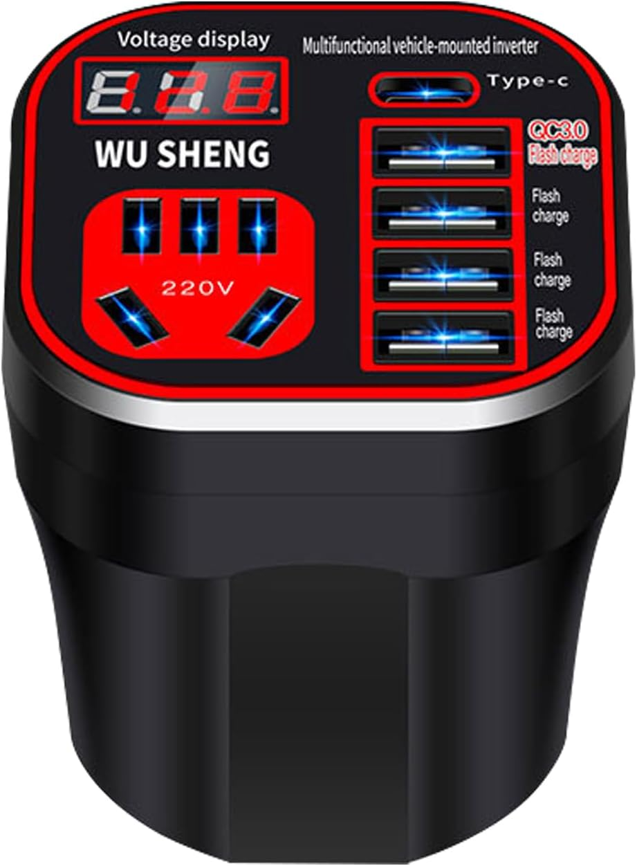 Car Inverter Outlet &ndash; Cup Holder Inverter, Plug Adapter Device | Portable Converter for Trucks, Compact Charging Station for Automotive Electronics, Replacement Accessory for On-The-Go Charging image number 6