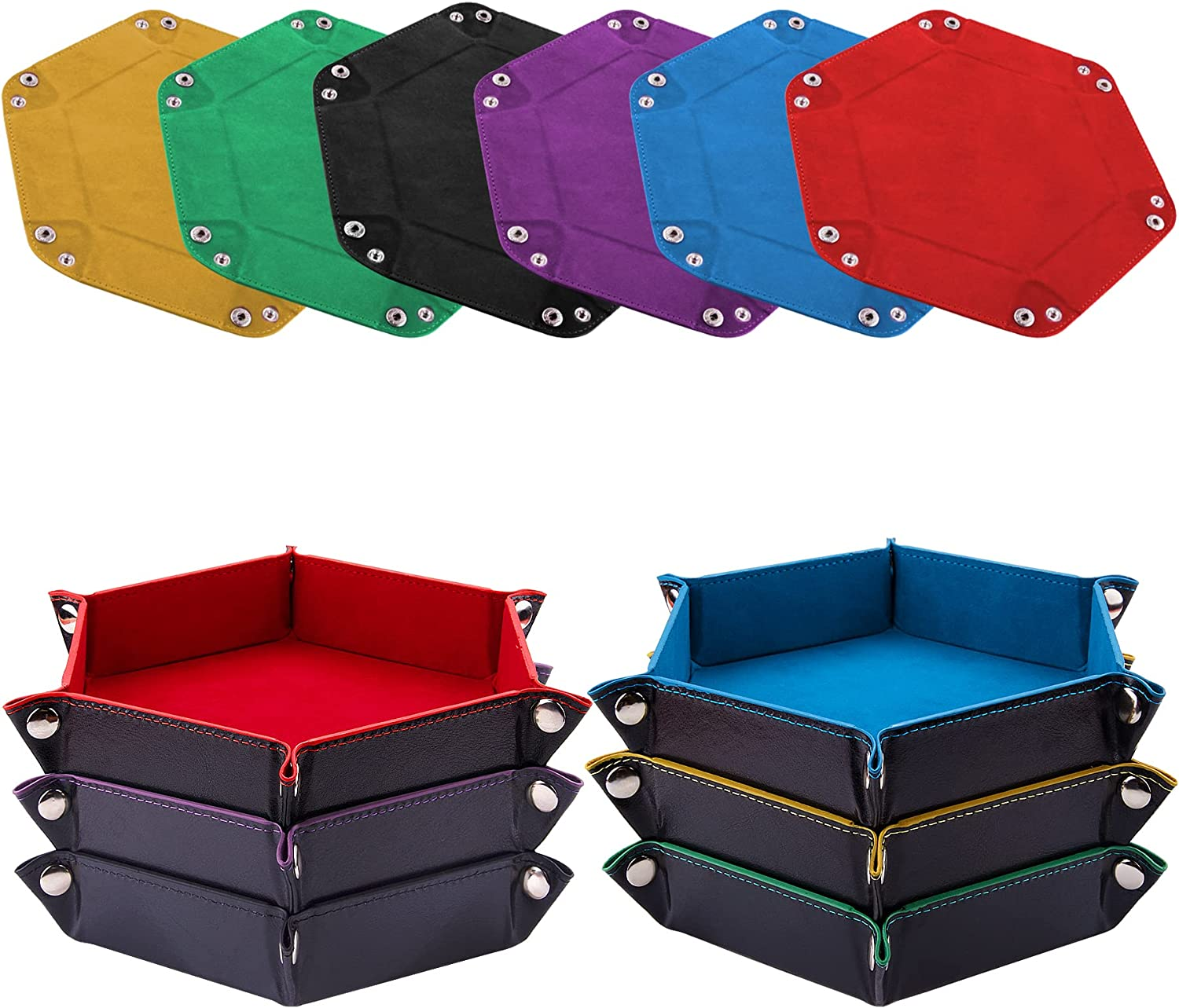 SIQUK 6-Piece Hexagon Dice Tray Set - Folding PU Leather Dice Trays for RPG, DND & Table Games (Red, Blue, Violet, Black, Green, Yellow) image number 5
