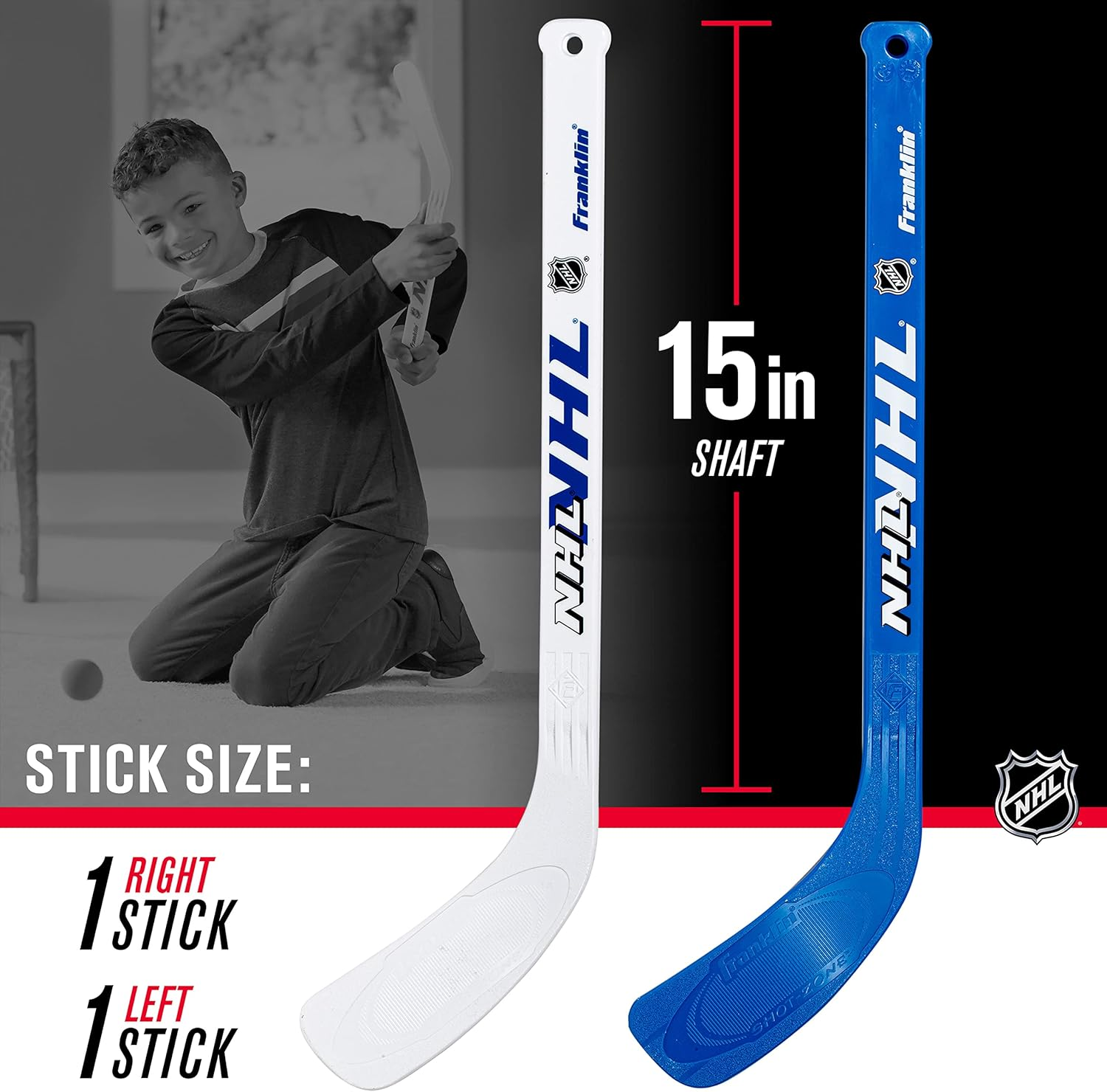 Franklin Sports NHL Kids Mini Hockey Set - Includes 1 Knee Hockey Goal - 2 Mini Hockey Sticks + 2 Foam Balls - Indoor Toy Mini Hockey Goal + Sticks Set,Red image number 5