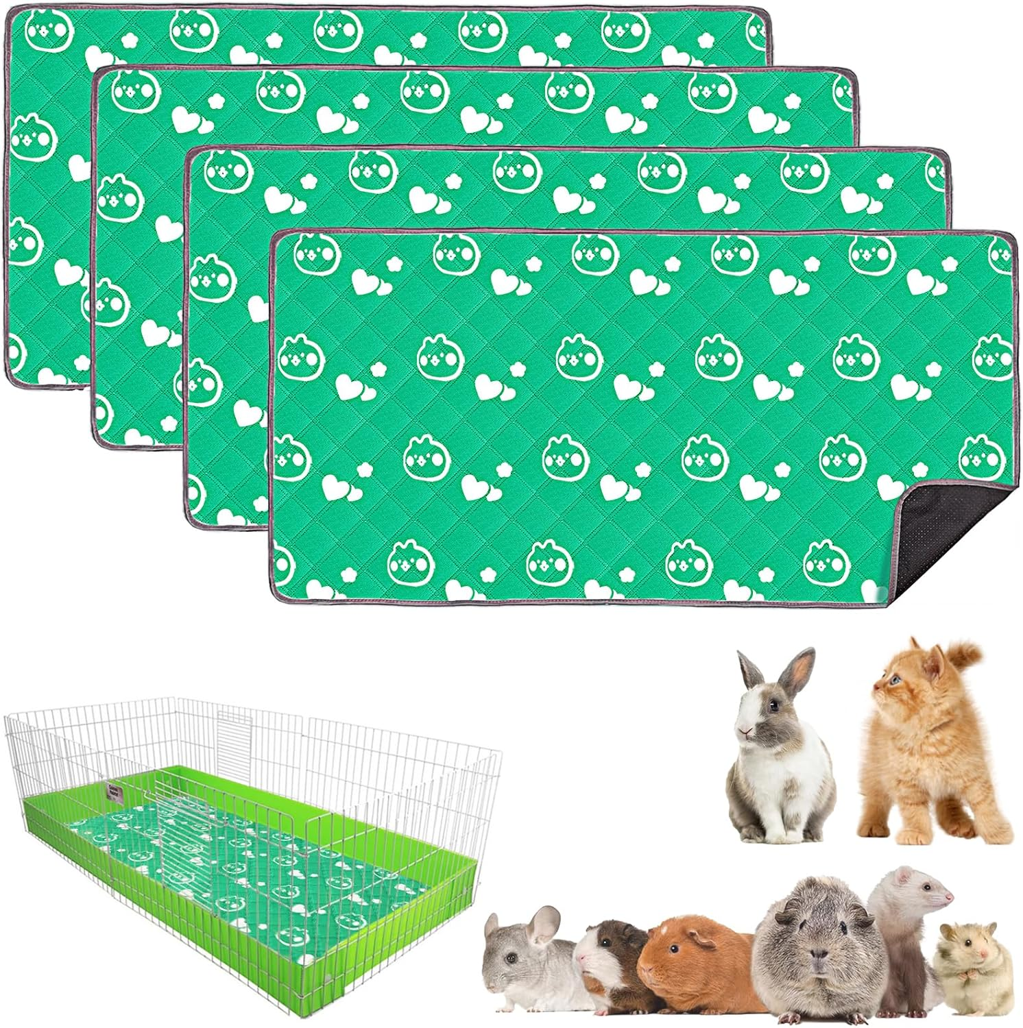 Mooydee 2 Pack Guinea Pig Bedding - Washable Guinea Pig Cage Liners, Waterproof Reusable & anti Slip Pee Pads Super Absorbent Mats for Small Animals Pet Rabbit Bunny Hamster Rat (Green, 57 X 28 Inch)