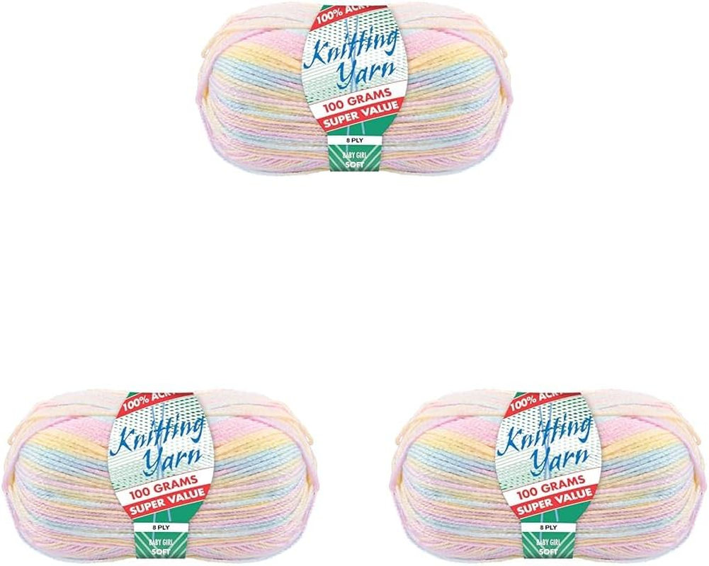 100% Acrylic 8-Ply Knitting Yarn 100 G, Baby Girl