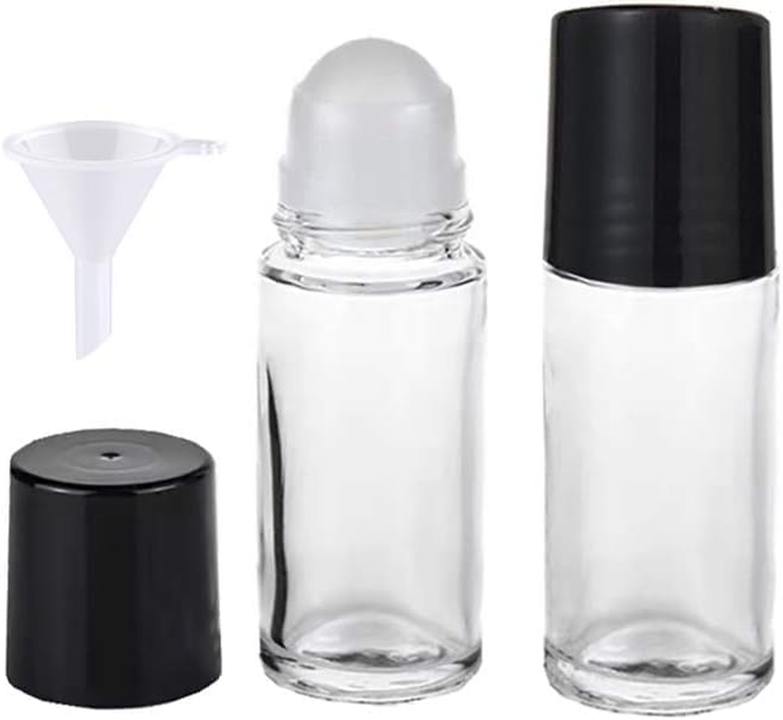 YSSZAM 2 Pcs Black Clear Empty Glass Essential Oil Roller Bottles Vials Containers Refillable Roll-On Bottles with Funnel 30ML Refillable Cosmetic Containers image number 3