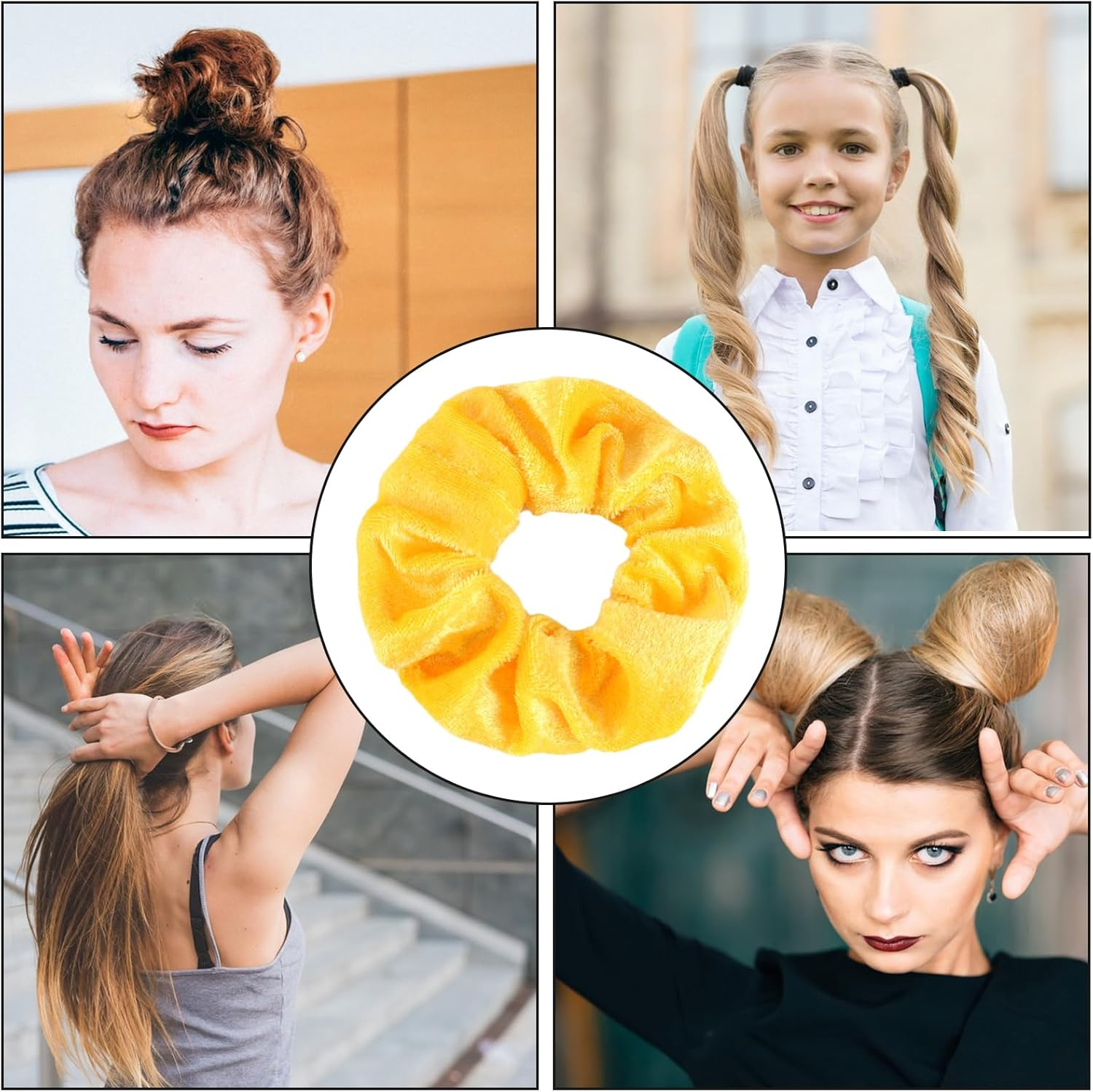 Pack of 2 Hair Bobbles Yellow, Hair Thick Scrunchies Hair Band, Elastic, Women'S Soft Scrunchies, Large Velvet Hair Bobbles, Christmas Headband Set, Stylish Women Elastic, Hair Headband for Afro Curly image number 3