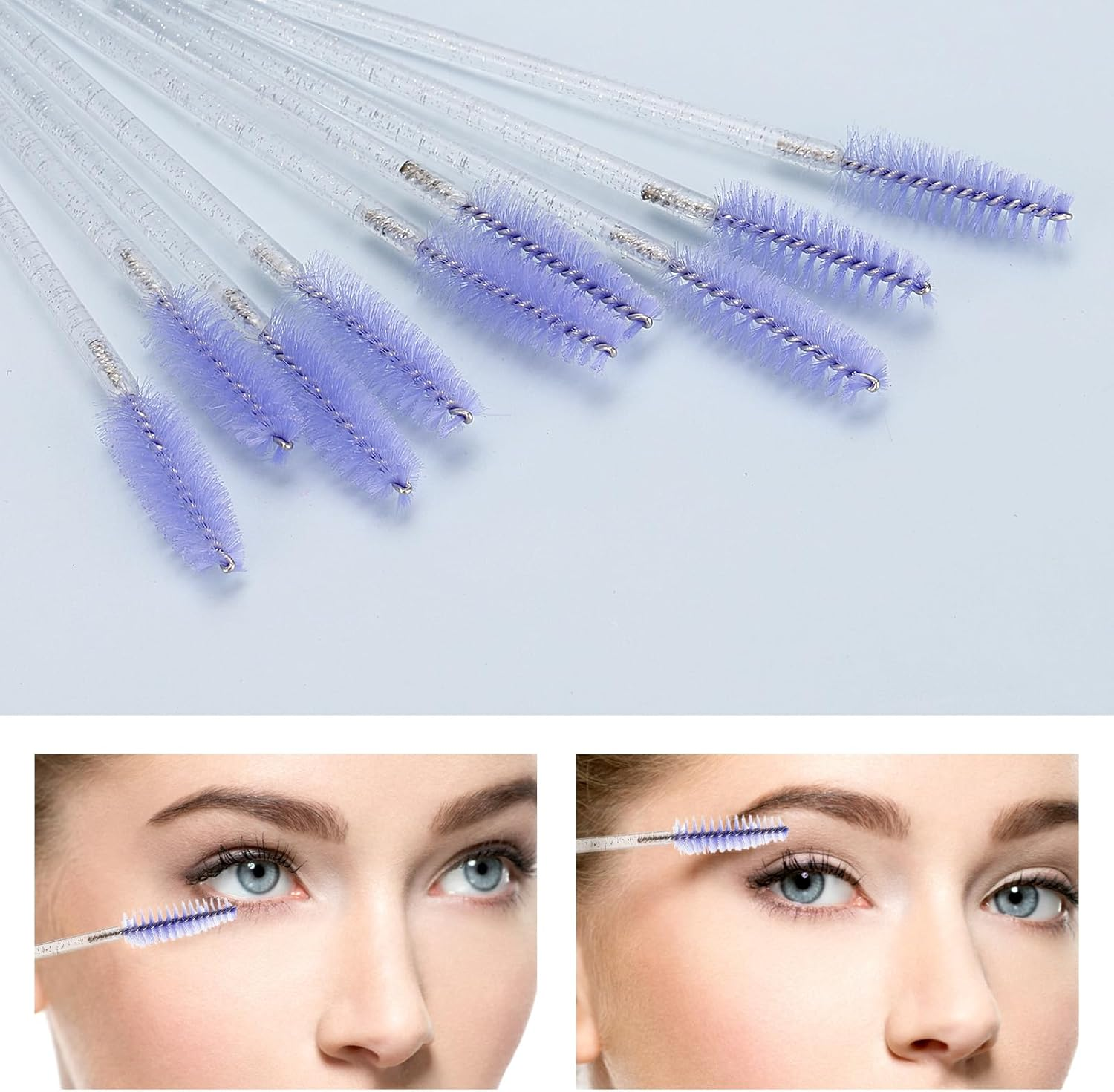 Tbestmax 50 Pcs Disposable Mascara Wands, Crystal Eyebrow Spoolies Brush for Eyelash Extensions, Eye Lash and Makeup Brush - Light Purple image number 5