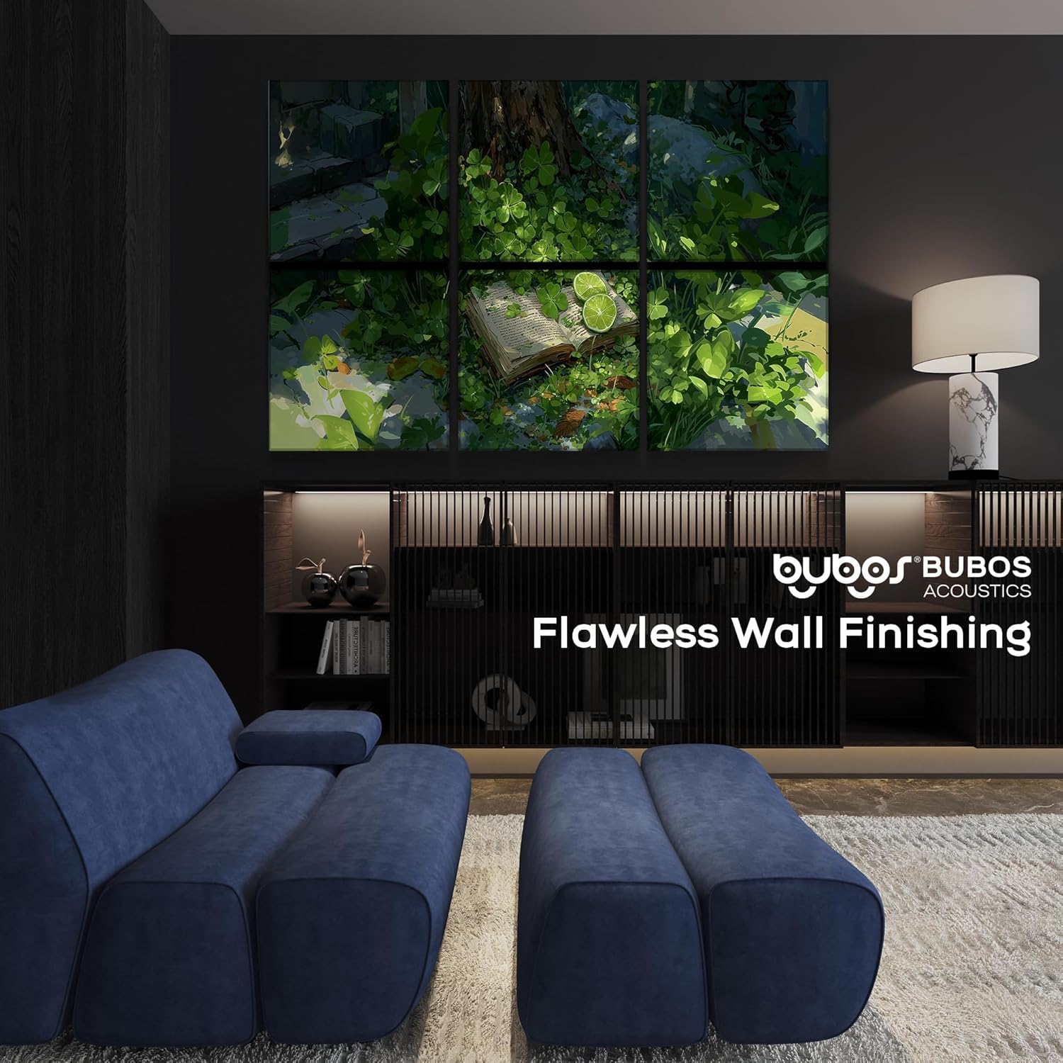 BUBOS 6 Pack Art Acoustic Panels Soundproof Wall Panel,23.6X23.6 Inches Large Sound Panel,Self-Adhesive Decorative Acoustical Wall Panels, Acoustic Treatment for Home（Clover Chronicles​​） - Gold image number 7