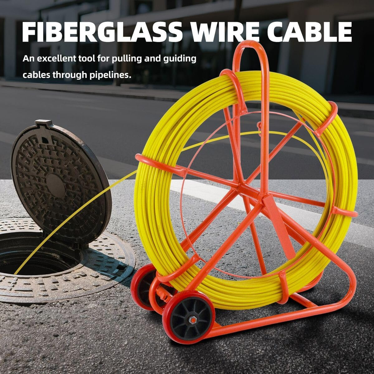 AUSWAY Fish Tape Puller Fibreglass Wire Cable Running Rod Duct Rodder 150Mx8Mm Electrical NBN Fishtape Pulling Tool Brake Wheels Portable Steel Reel Stand image number 4