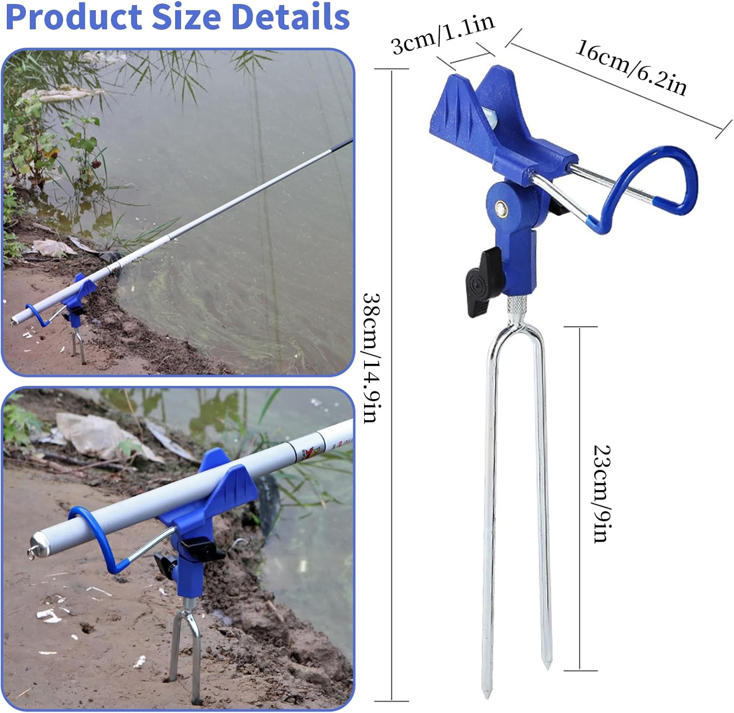 2 Pcs Fishing Rod Holders for Bank Fishing, 360 Degree Adjustable Lake Bank Fishing Rod Pole Holders, Free Positioning Fishing Pole Bracket, Fishing Pole Holders for Ground, Beach, Bank image number 5