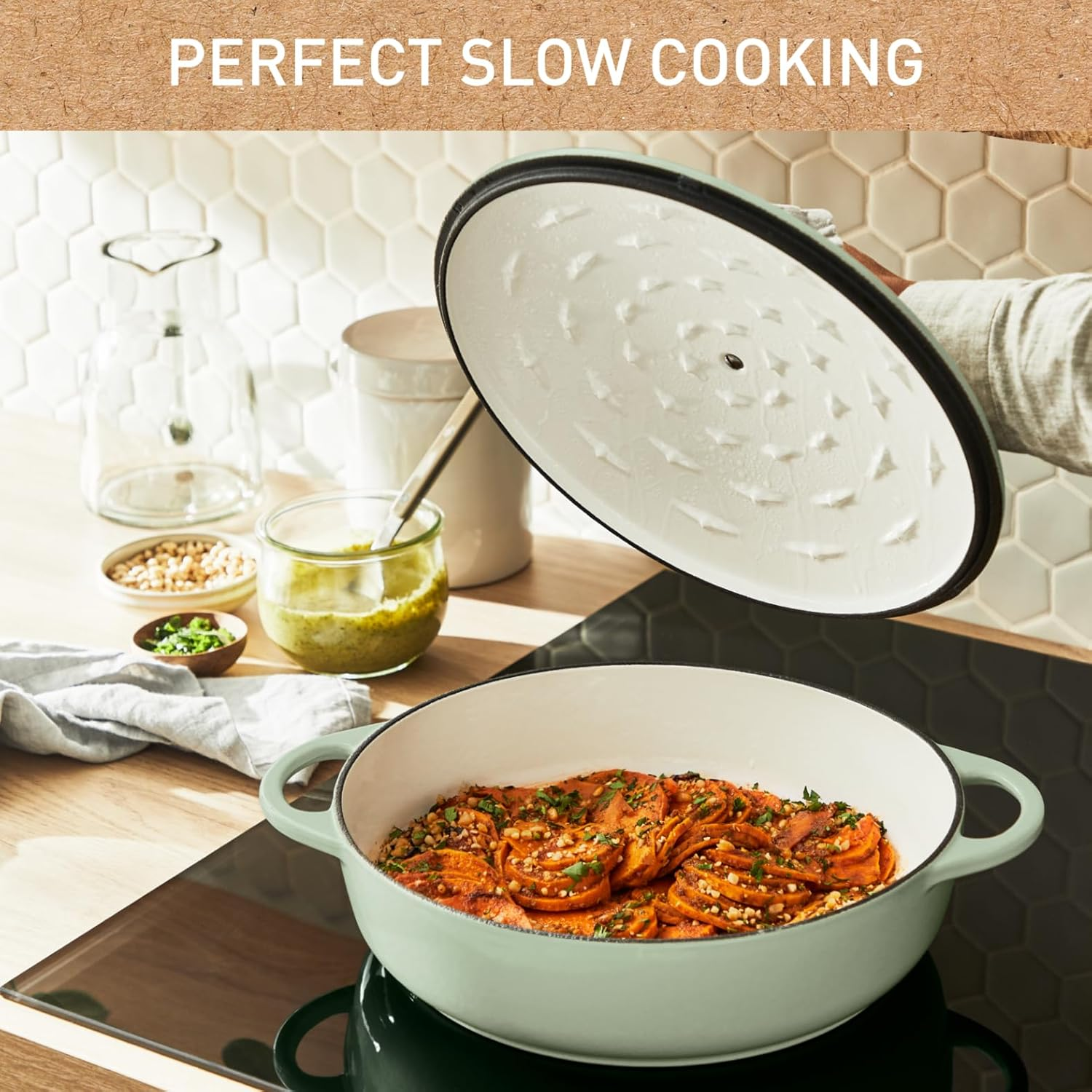 Tefal LOV Induction Cast Iron Green Lichen Shallowpot 28Cm/3.8L + Lid, E25872 image number 6