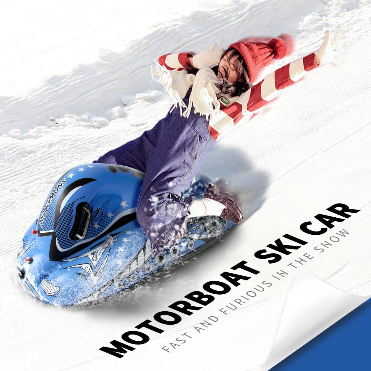 Baiao Snow Tube Inflatable Snow Sled Heavy Duty Snow Toys for Kids and Adults, Inflatable Snow Tube Winter Outdoor Toys(Ski Motor Boat) image number 6