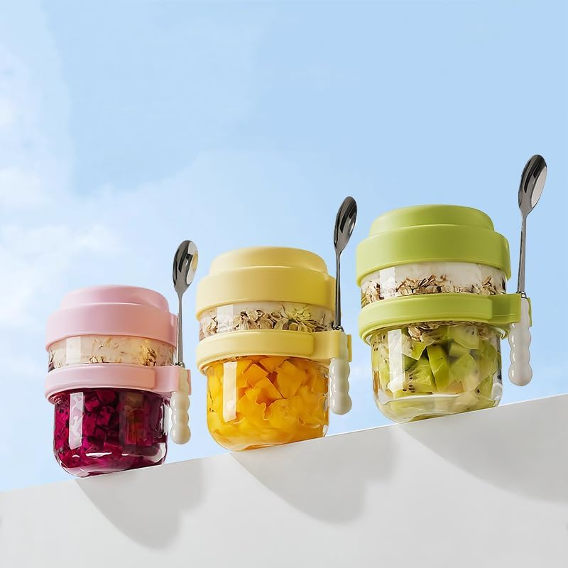 Hmprofocus 4 Pack 15OZ Overnight Oats Glass Containers with Lids and Spoons image number 2