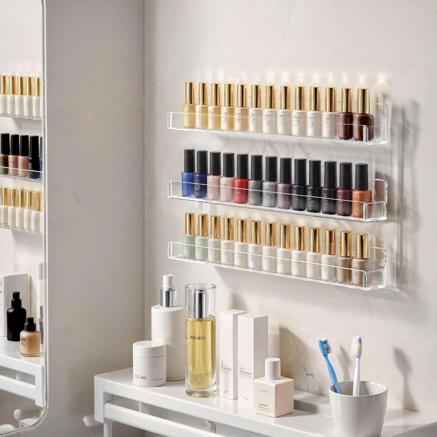 NIUBEE 6 Pack Nail Polish Rack Wall Mounted Shelf (15 Inch (Pack of 6)) image number 3