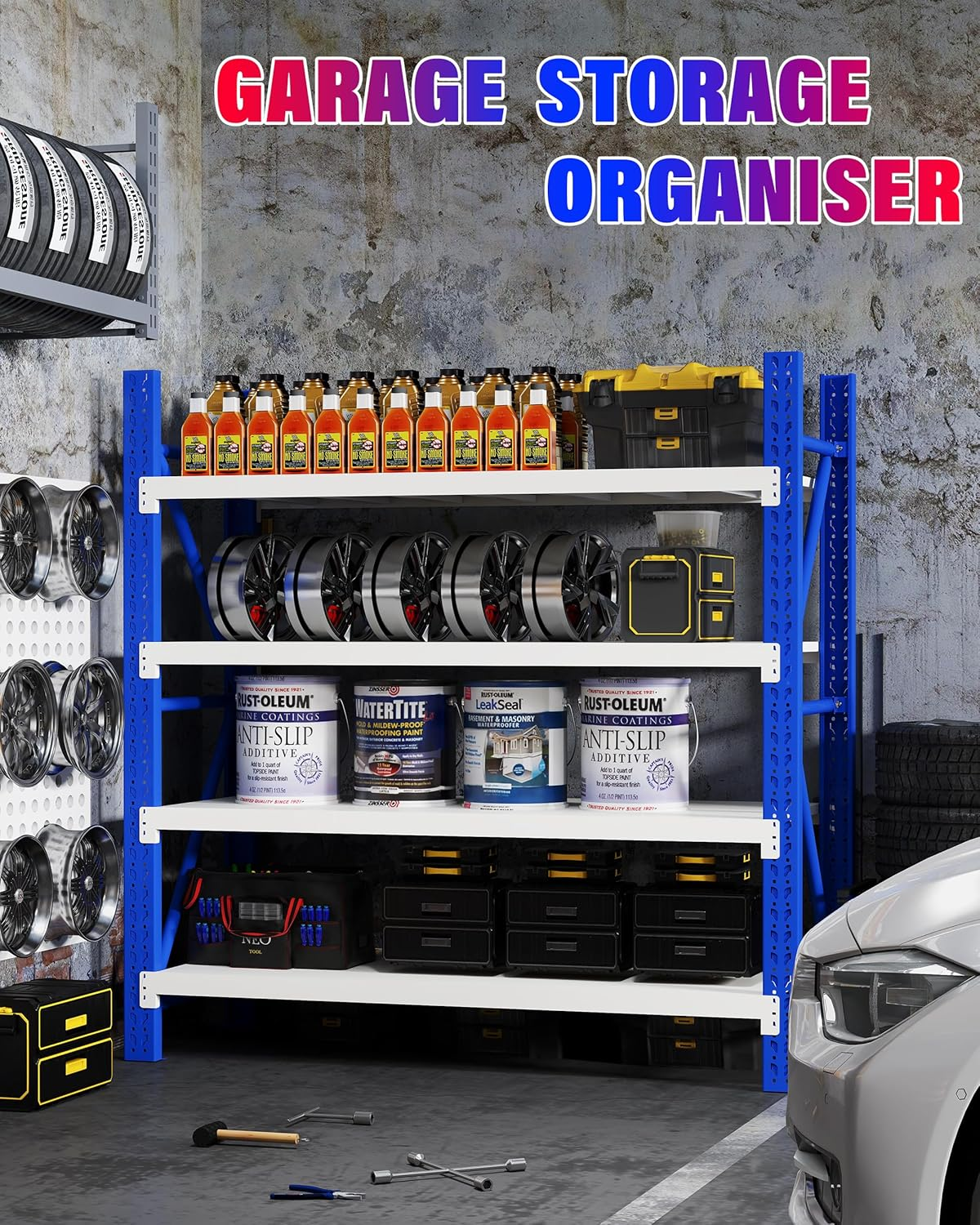 1.5M X 1.8M Heavy Duty Metal Shelving System (Blue & White)