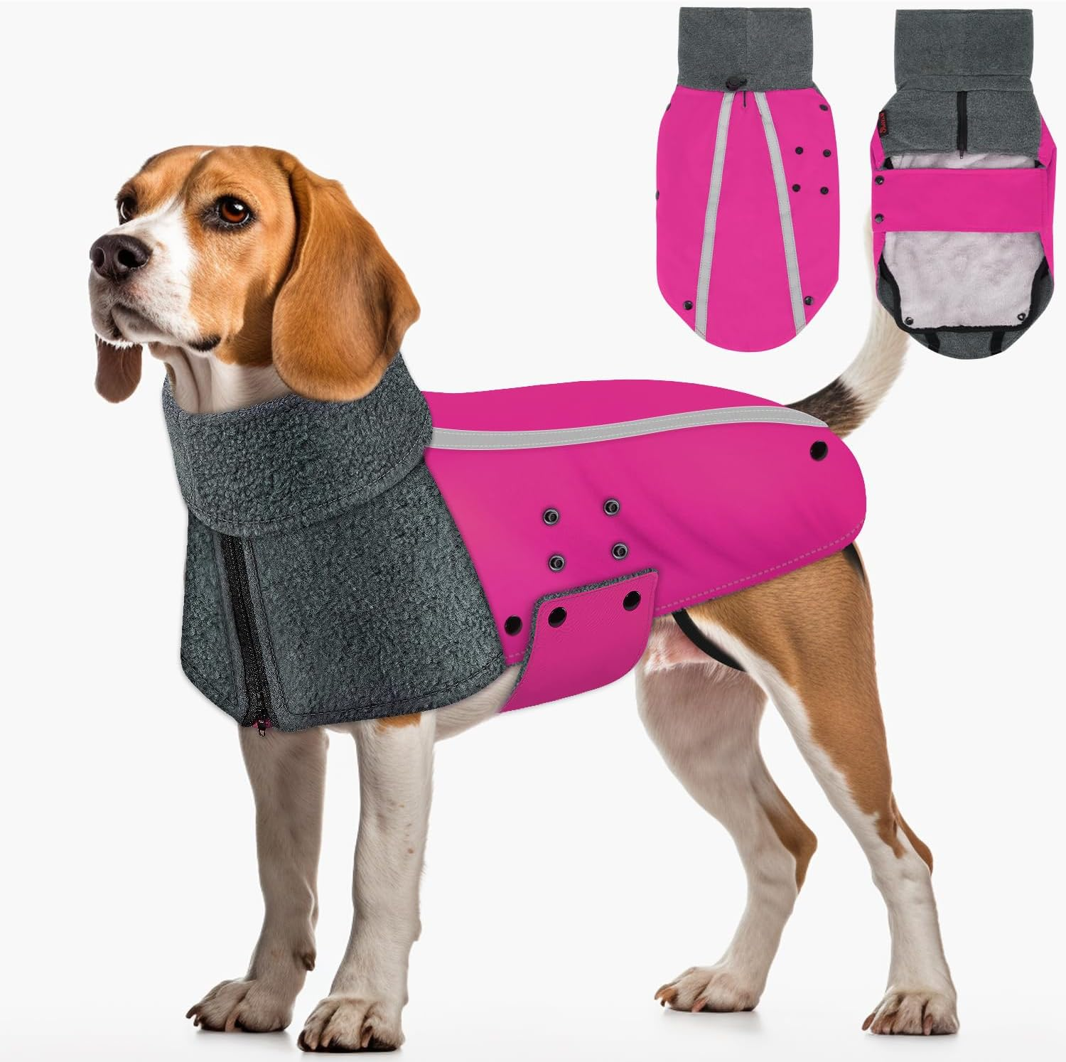 Slowton Winter Dog Coat, Warm Polar Fleece Lining Doggie Outdoor Jacket with Turtleneck Scarf Reflective Stripe Adjustable Waterproof Windproof Puppy Vest Soft Pet Outfits (X-Large, Grey)