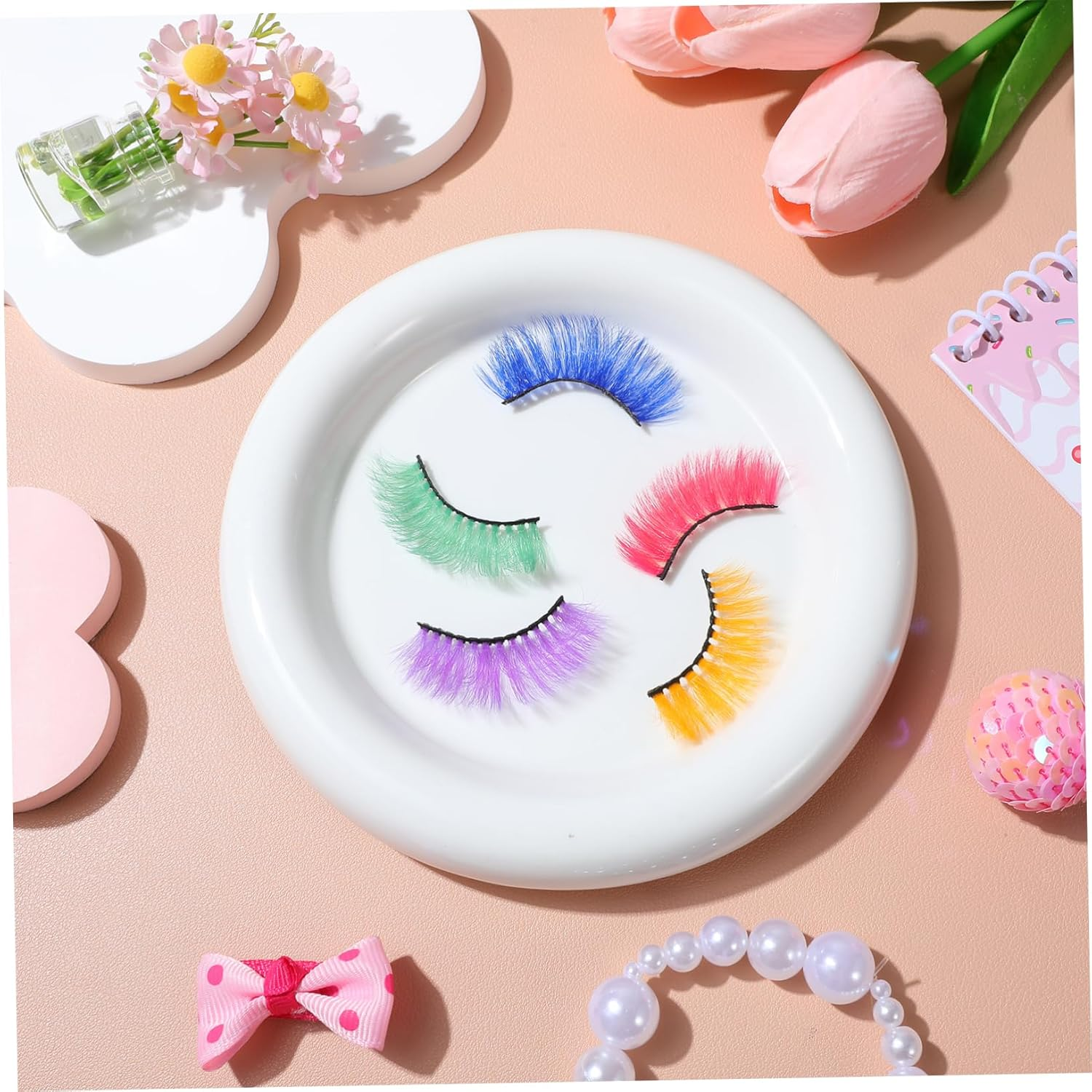 Healeved 5Pairs Colored Eyelashe,Halloween Colorful Eyelashes,Decorative Dense 3D Eyelashes,Performance False Eyelashes Beauty Tools for Halloween Cosplay Long Dramatic Party - As Shown image number 7