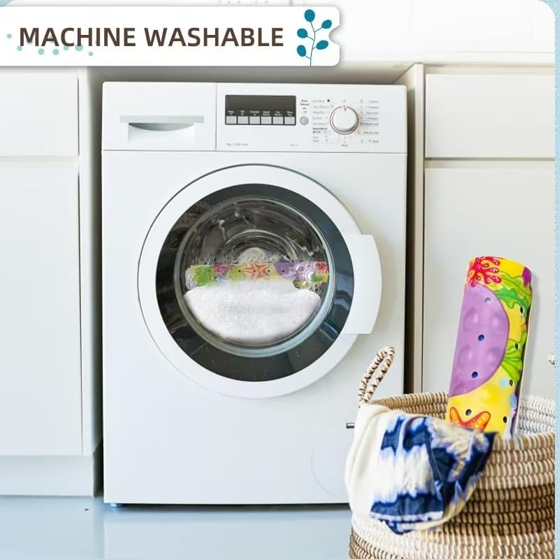 Baby Bath Mat with Suction Cup Drain Holes, 40X16 in Kids Bathtub Mat, anti Slip Toddler Shower Mat Machine Washable Bath Tub Shower Mat Colourful image number 1