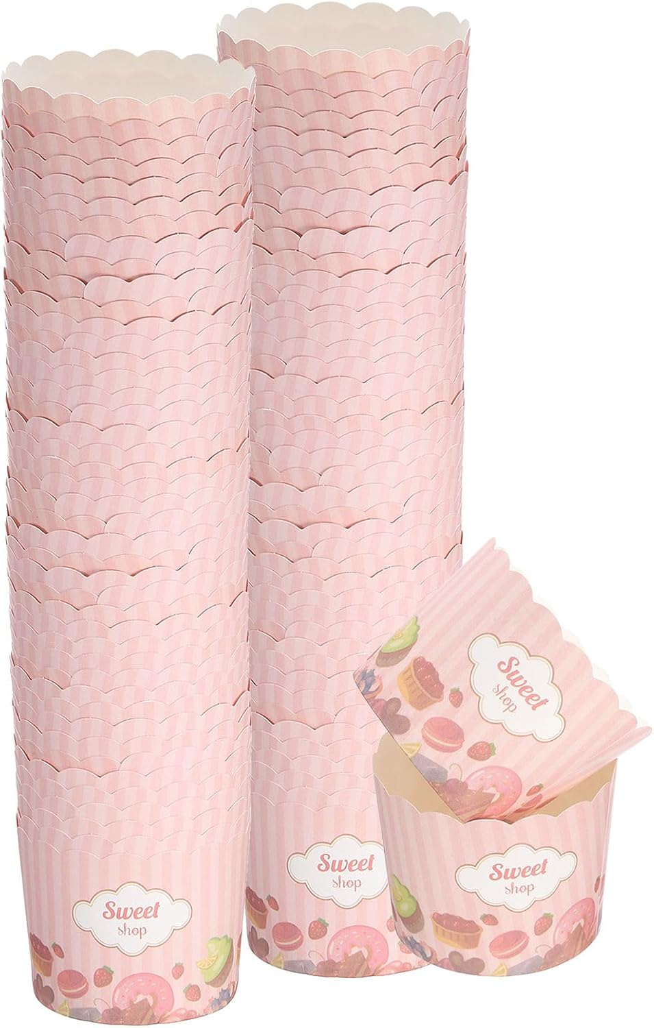 HARFINGTON 100Pcs Paper Baking Cups 6Oz Greaseproof Disposable Bulk Cupcake Muffins Liners Cases Wrappers for Wedding Birthday Graduation, Pink Sweet image number 2
