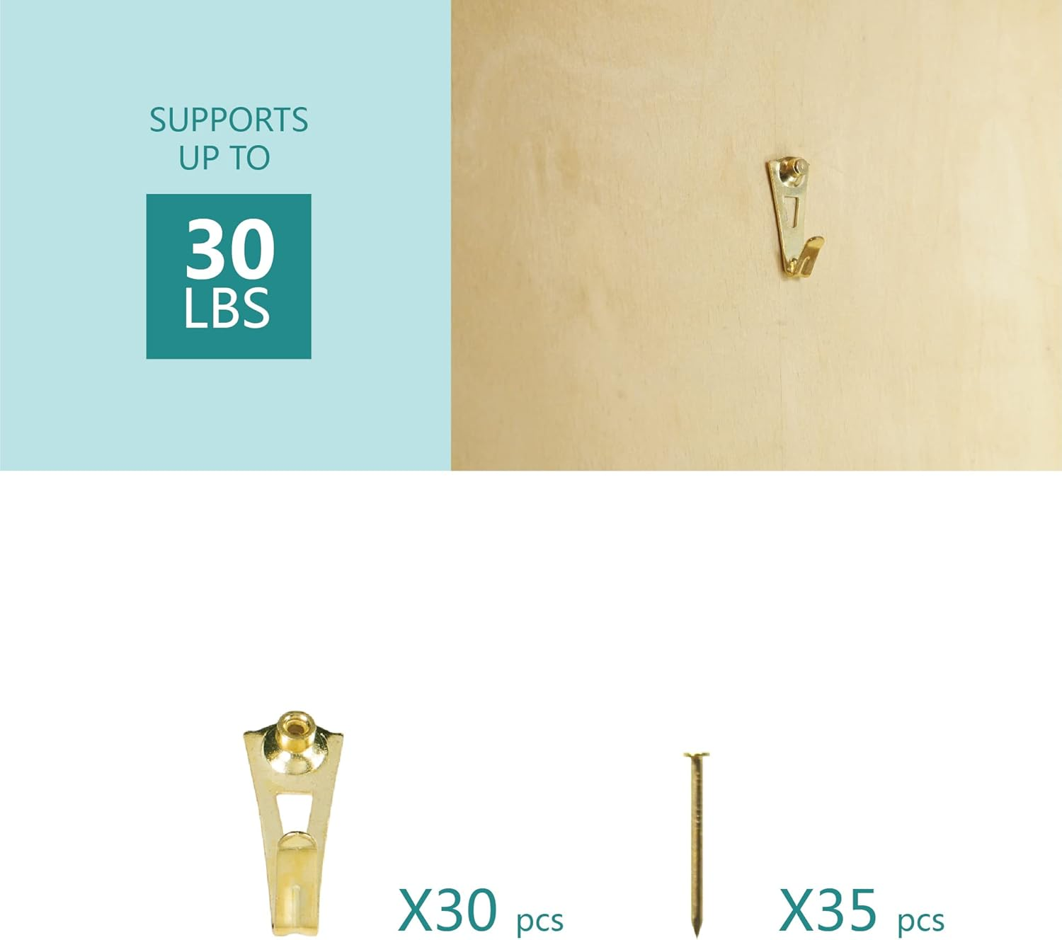 Picture Hanging Kit ， 10-100Lbs Heavy Duty Picture Hangers ，140Pcs Golden Picture Hanging Hooks，Picture Hooks Hardware for Picture Frame, Painting，Portraits , Mirror image number 3