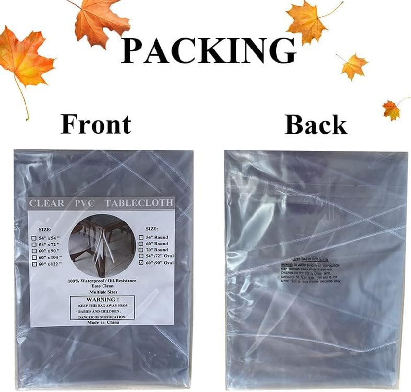 Feelingwarm Clear Table Protector - Clear Vinyl Table Cover - Protective Plastic Covering Transparent Tablecloth Waterproof 54" X 72" Oval image number 1