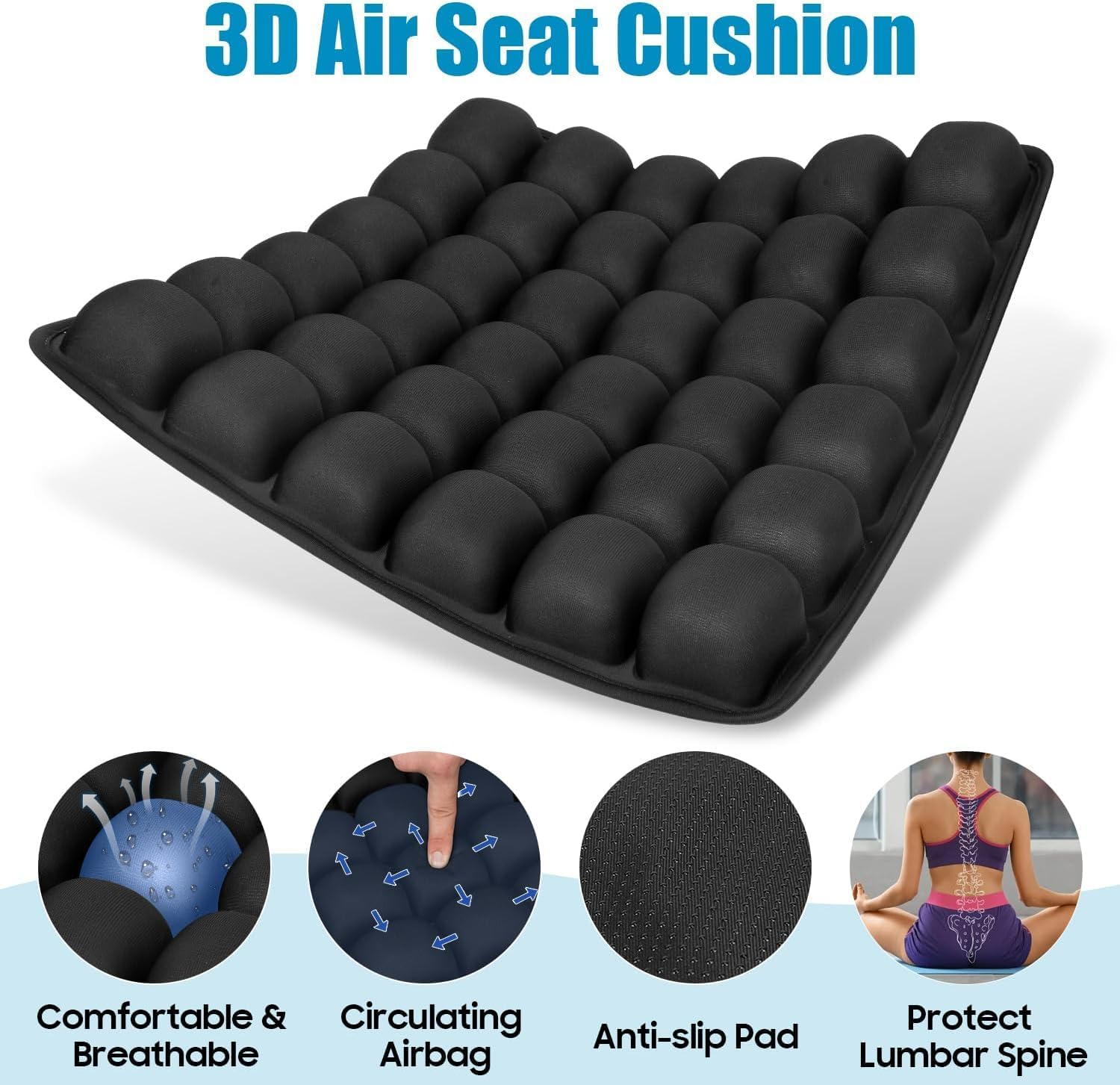 Travel Cushion, 3D Air/Water Portable Seat Cushion, Inflatable Office Chair Cushion, Comfort Support for Car, Plane,Travel Accessories Essentials image number 1