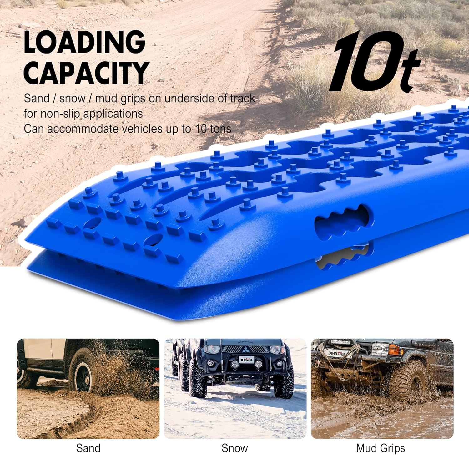 X-BULL Recovery Tracks 4X4 Recovery Boards Offroad 4Wd Tracks 22046LBS/10000KG Stand for Automotive Accessories Tires and Wheels in the Sand Mud Snow(Gen 2.0 Blue) image number 4