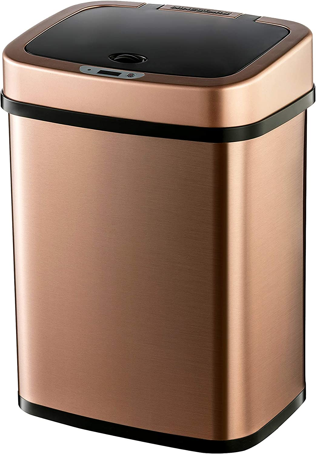 Ninestars DZT-12-5 Bedroom or Bathroom Automatic Touchless Infrared Motion Sensor Trash Can, 3 Gal 12L, Stainless Steel Base (Rectangular, Black Lid)