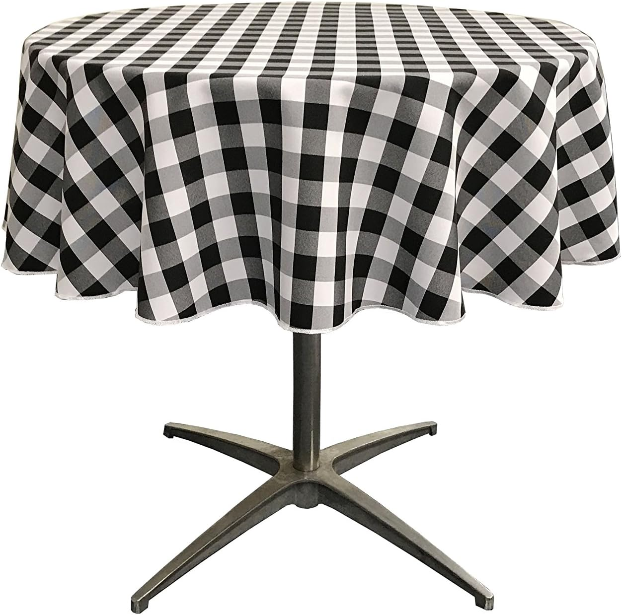 LA Linen Poly Checkered round Tablecloth, 51-Inch, Pink/White