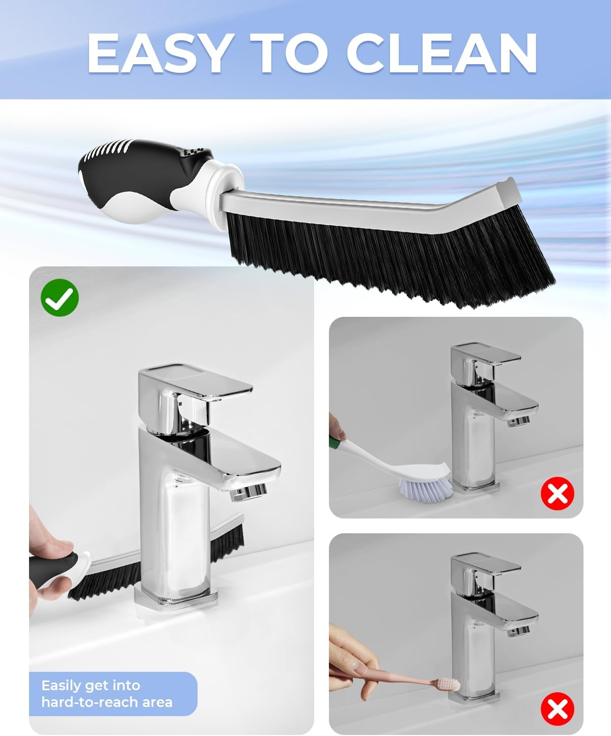 Cleangor Crevice Cleaning Brushes, Grout Cleaner Brush for Small Spaces to Reach, Magic Brush, Bathroom Accessory, Cleaning Tools, Cleaning Supplies for Shower, Toilet, Sink (2, Black)