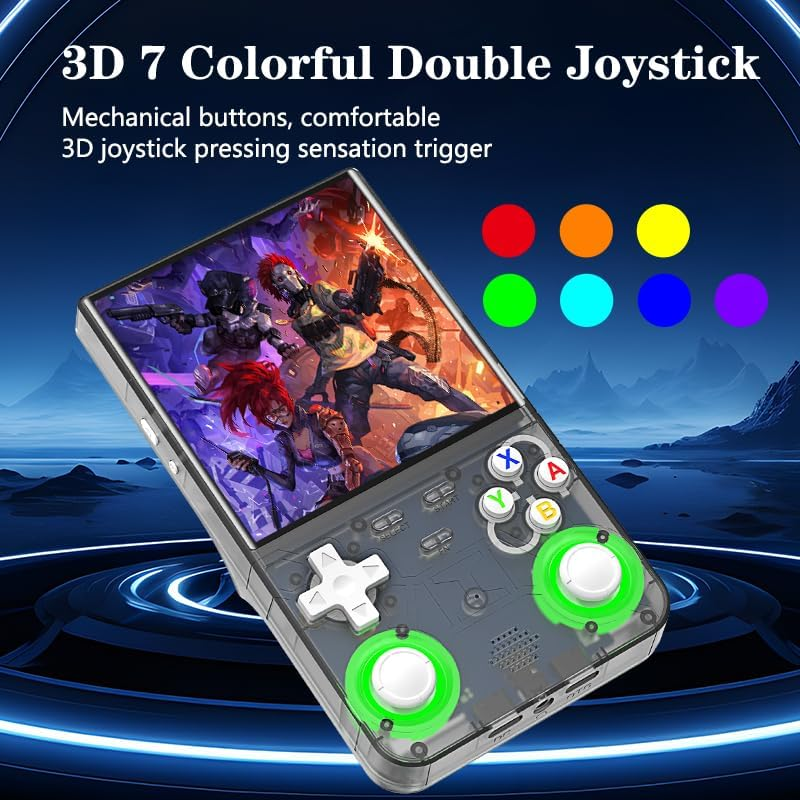 R36 Ultra Retro Handheld Game Console, 4.0" IPS Screen Portable Video Game Console ,Linux System with Colorful Double Joystick Built in 128G Card & 30000 Games (Black,128G) image number 5