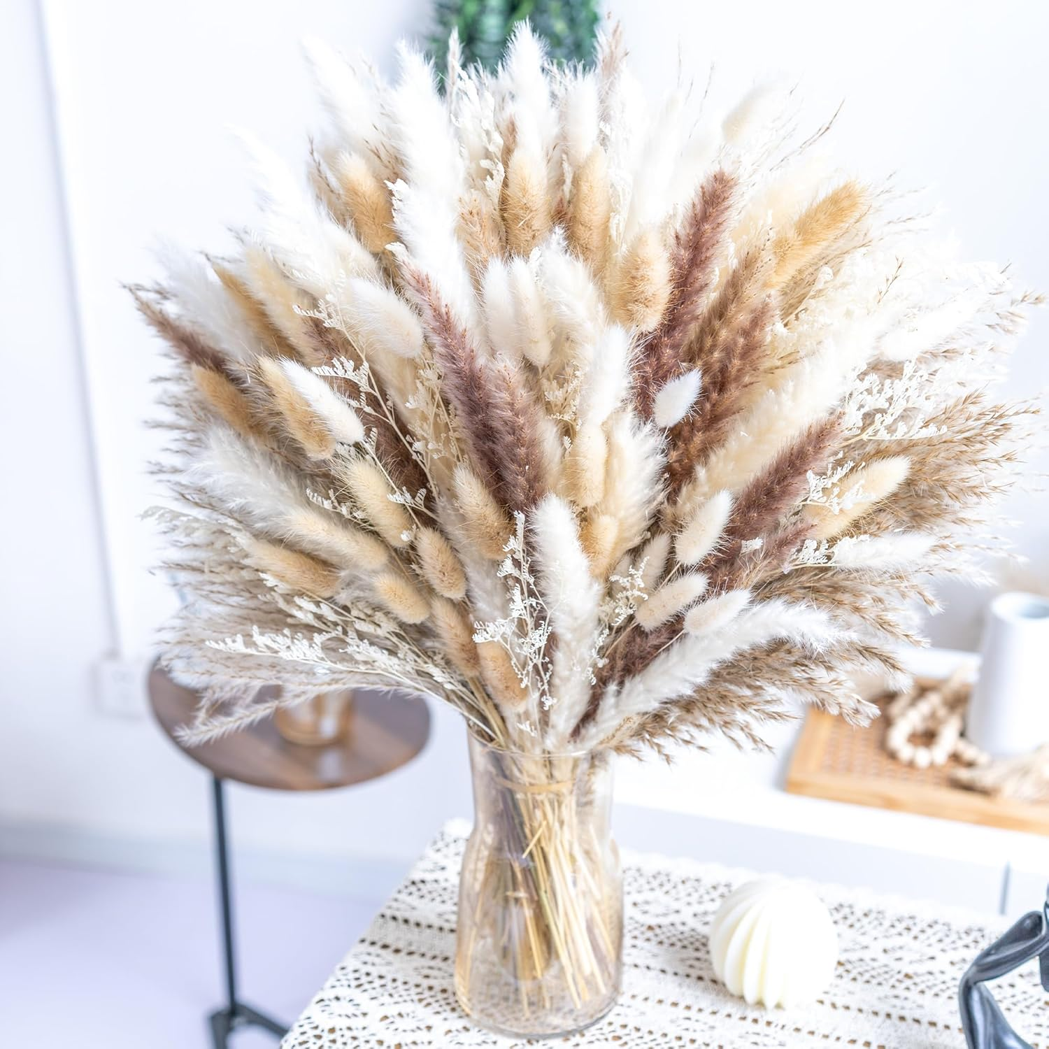 180PCS Natural Pampas Grass Mix Bouquet | Dried Pampas Bouquet for Wedding Boho Flowers Home Table Decor Desk Decor, Rustic Farmhouse Decor (180PCS) image number 1