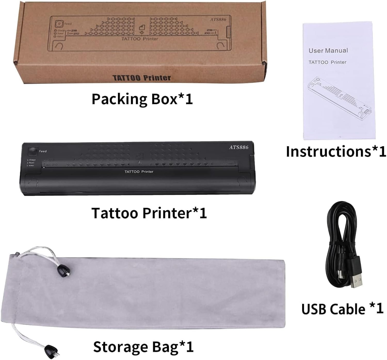 Portable Tattoo Stencil Printer &ndash; 1200Mah Wireless Tattoo Transfer Machine with 10 Transfer Papers, Mini Stencil Printer Compatible with Android, 10S & PC image number 1