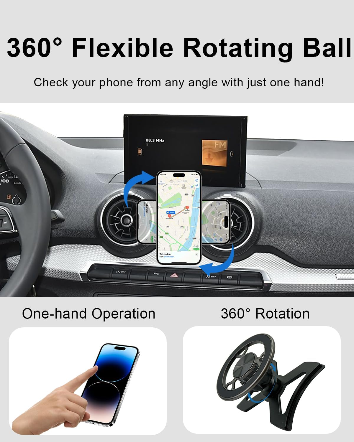 SPTSSWET Magnetic Mobile Phone Holder Compatible with Audi Q2 2016-2023 360 Degree Adjustable Compatible with Magsafe Car Mobile Phone Holder for Car Ventilation Slots Suitable image number 1
