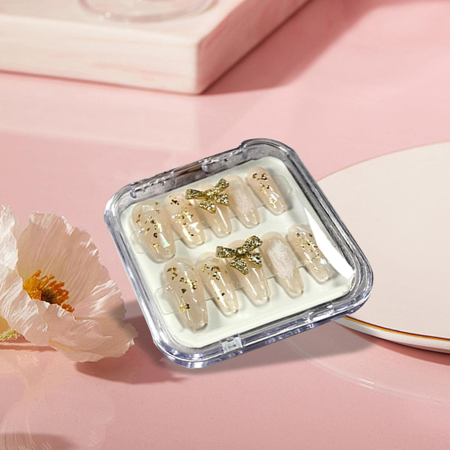 Koolsoo 10X Press on Nail Storage Box Artificial Nail Display Organizer Square Compact Empty Mini False Nail Packaging Box for Nail Salon Home Use, Clear image number 4