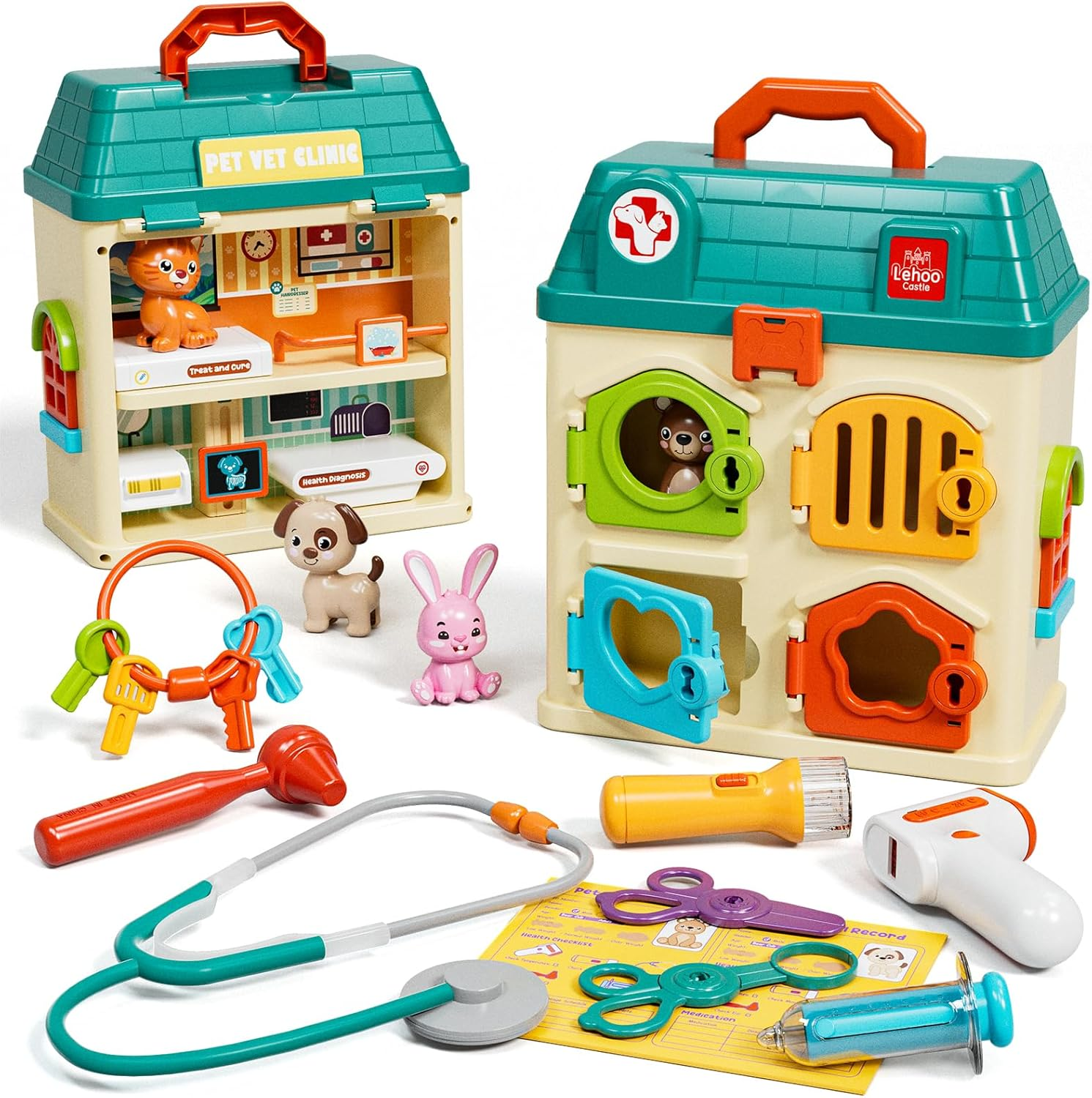 Lehoo Castle Doctors Play Sets for Kids, Vet Playset for Toddlers, Veterinary Critter Clinic Toy with 4 Animals, Pet Care Playset Hospital, Pretend Play Toy for Toddlers 1-3 image number 5