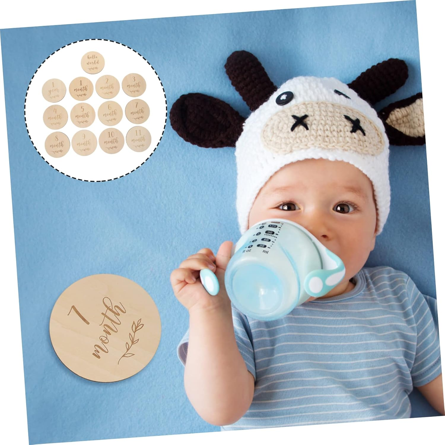 Wooden Baby Milestone Growth Cards Infant Monthly Commemorative Announcement Set Newborn Photography Prop 13Pcs Suitable for Baby'S Monthly Birthday Recording image number 5