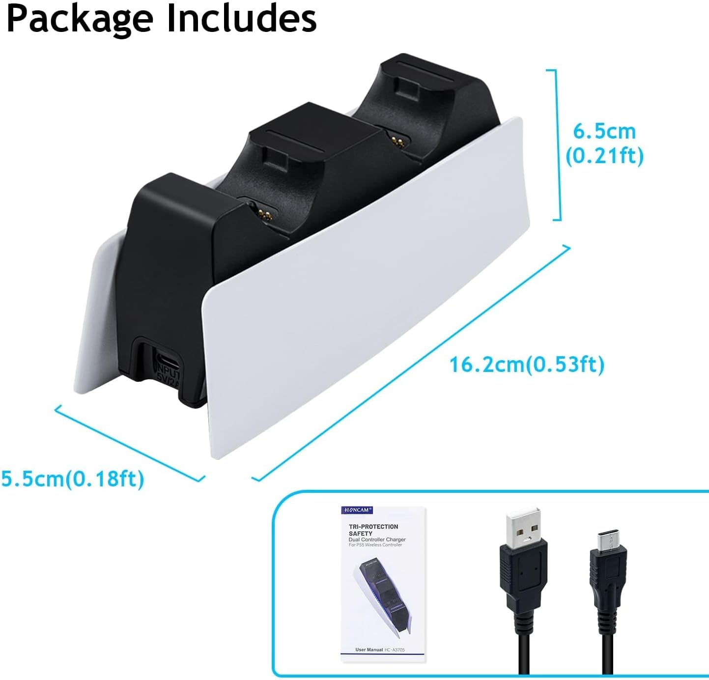 Mcbazel Dual Charger for PS5, Controller Charger Fast Charging Station Dock USB Type C Charging Adapter with LED Indicator for Playstation 5 Dualsense Controller - White image number 5
