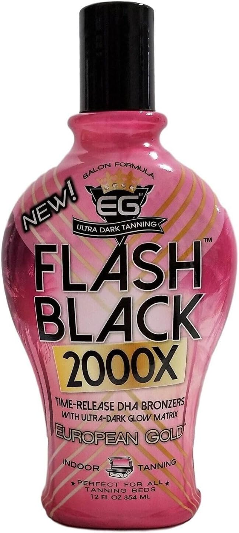 European Gold Flash Black 2000X Indoor Tanning Lotion with Time-Release DHA Bronzers, 350Ml