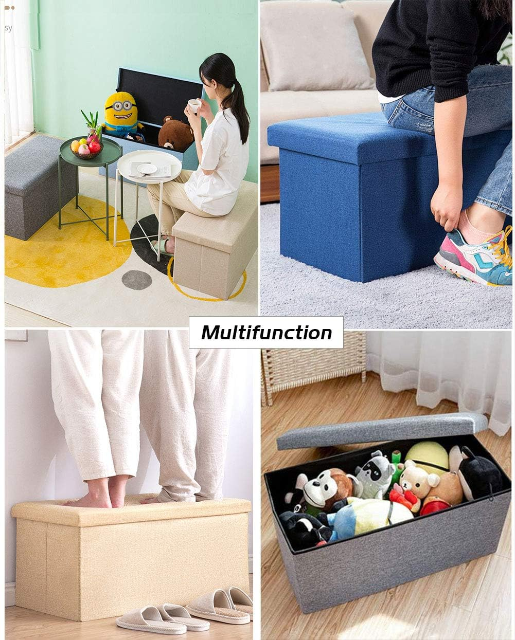 Folding Storage Ottoman Bench, 110L Oversized Savings Storage Bench for Bedroom and Hallway, Versatile Space-Saving Storage Box with Storage Chest Footrest Padded Seat (Deep Blue) image number 5