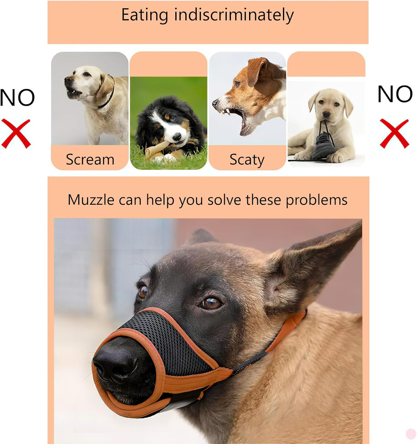 HEELE Dog Muzzle Dog Muzzles Breathable Mesh and Durable Nylon Dog Muzzle with Adjustable Loop and Soft Padding Dog Training Muzzle Prevent for Barking Biting and Chewing, Brown, L image number 1