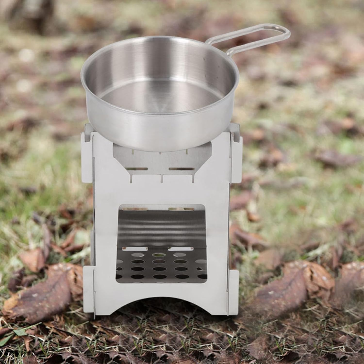 Camping Stove Portable Stainless Steel Folding Wood Burning Stove Mini Cooker with Canvas Bag for Outdoor Camping Travel Hiking Picnic image number 3
