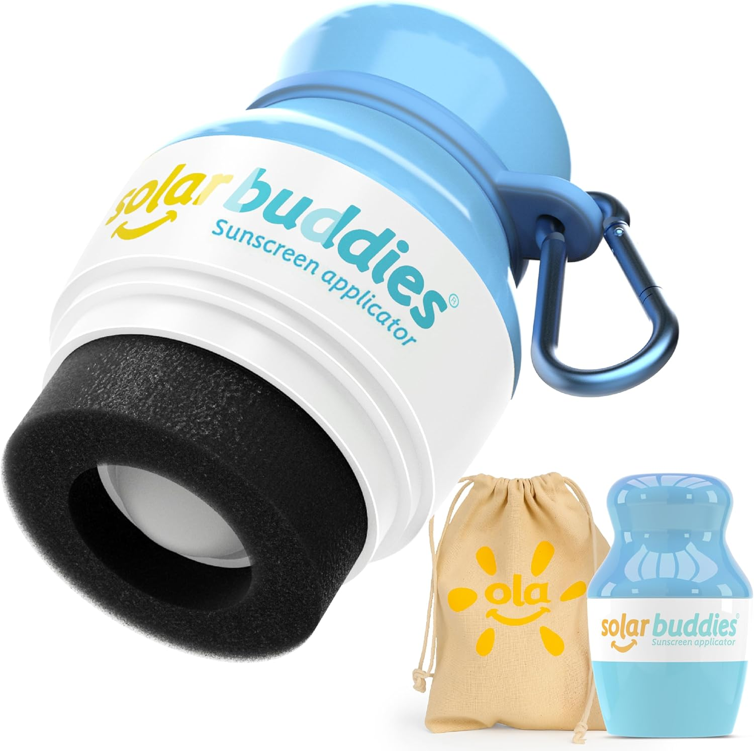 Solar Buddies Bag Bundle & Carabina Clip - Full Purple - Refillable Roll on Sponge Sunscreen, Suncream & Lotion Applicator for Kids, Adults & Families - Holds 3.4Fl Oz, Perfect Size for Travel
