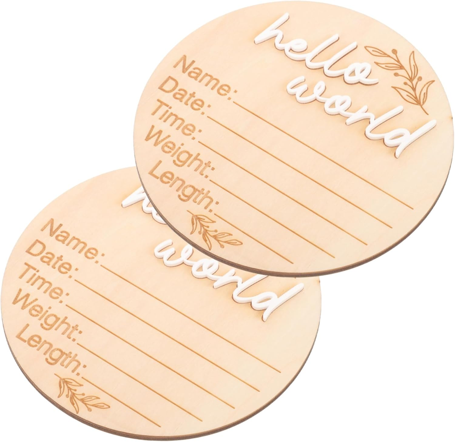 2Pcs Newborn Announcement Sign Circular Birth Sign for Hospital Use Name Plaque Parents Crafted from Natural Wood image number 1