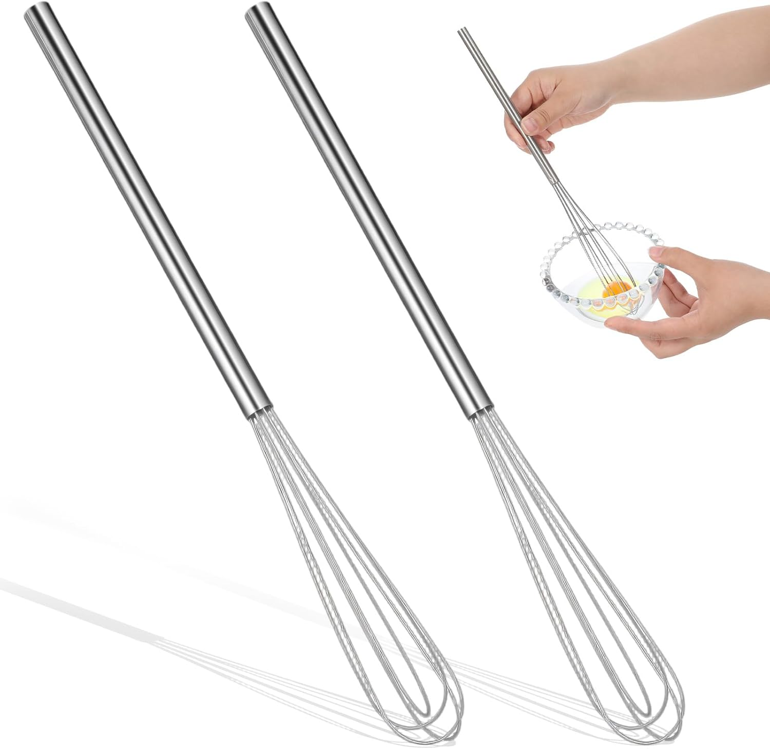 LIQWEI Pack of 2 Small Whisks, 28 Cm Long Manual Whisk, Small Whisk, Mini Stainless Steel Whisk for Can Stir Dough, Stirring, Protein, Beat, Butter, Stirring Cream, Whipping image number 3