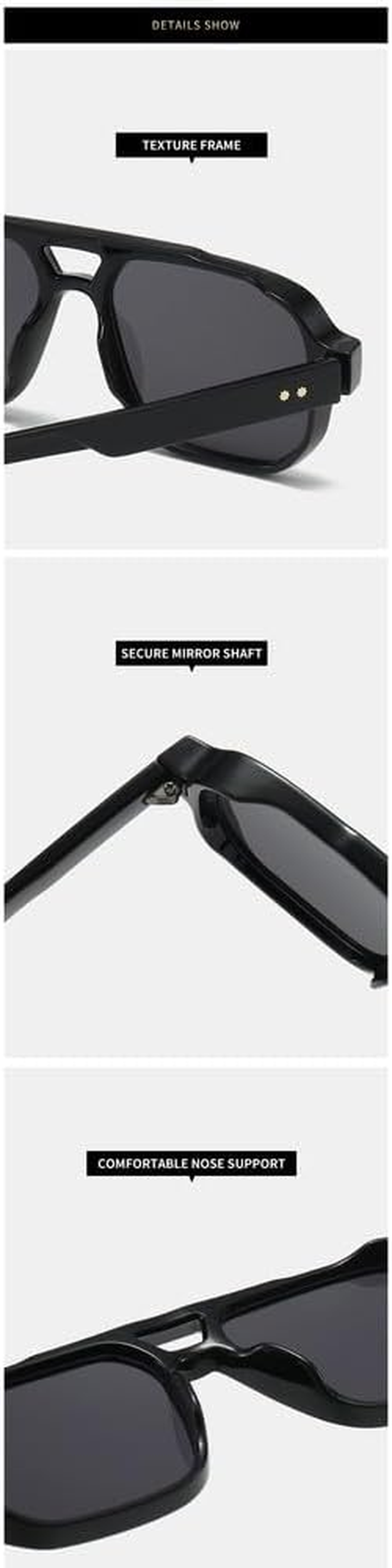 Vintage Double Bridges Men Square Sunglasses Fashion Clear Ocean Lens Eyewear Women Trending Rivets Sun Glasses UV400 - Black Brown image number 3