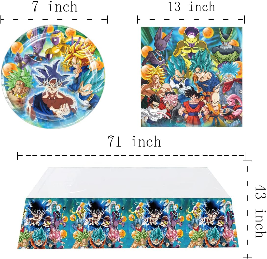 ZLHCGD Birthday Party Tableware Supplies for Dragon Ball Theme Decoration - Dragon Z Plate and Napkins + Tablecovers. image number 3