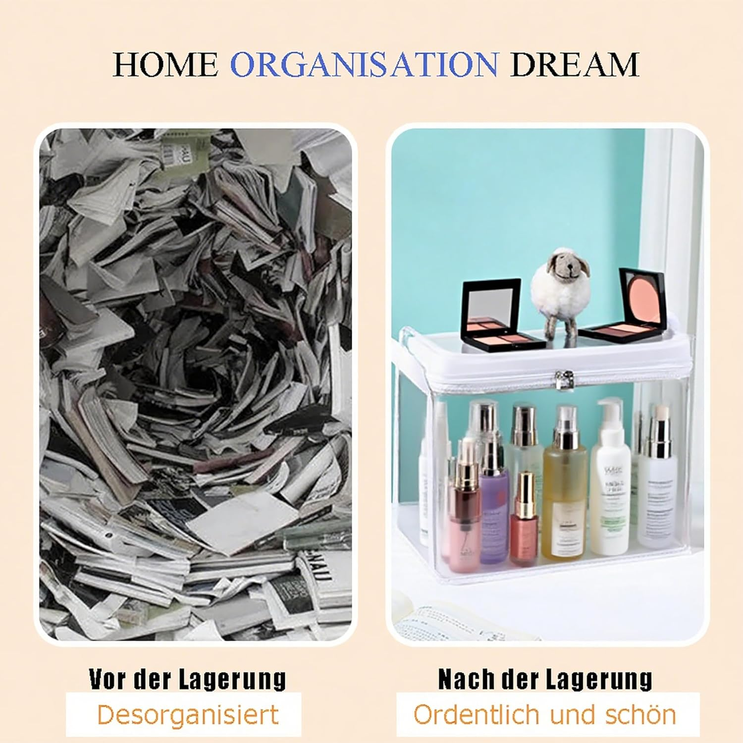 MIUPOO Large Cosmetic Bag, Waterproof, Toiletry Bag, Transparent, Make up Bag, Portable, Waterproof Makeup Training Box, Large Capacity Cosmetic Bag, Portable, Travel Make up Bag image number 2