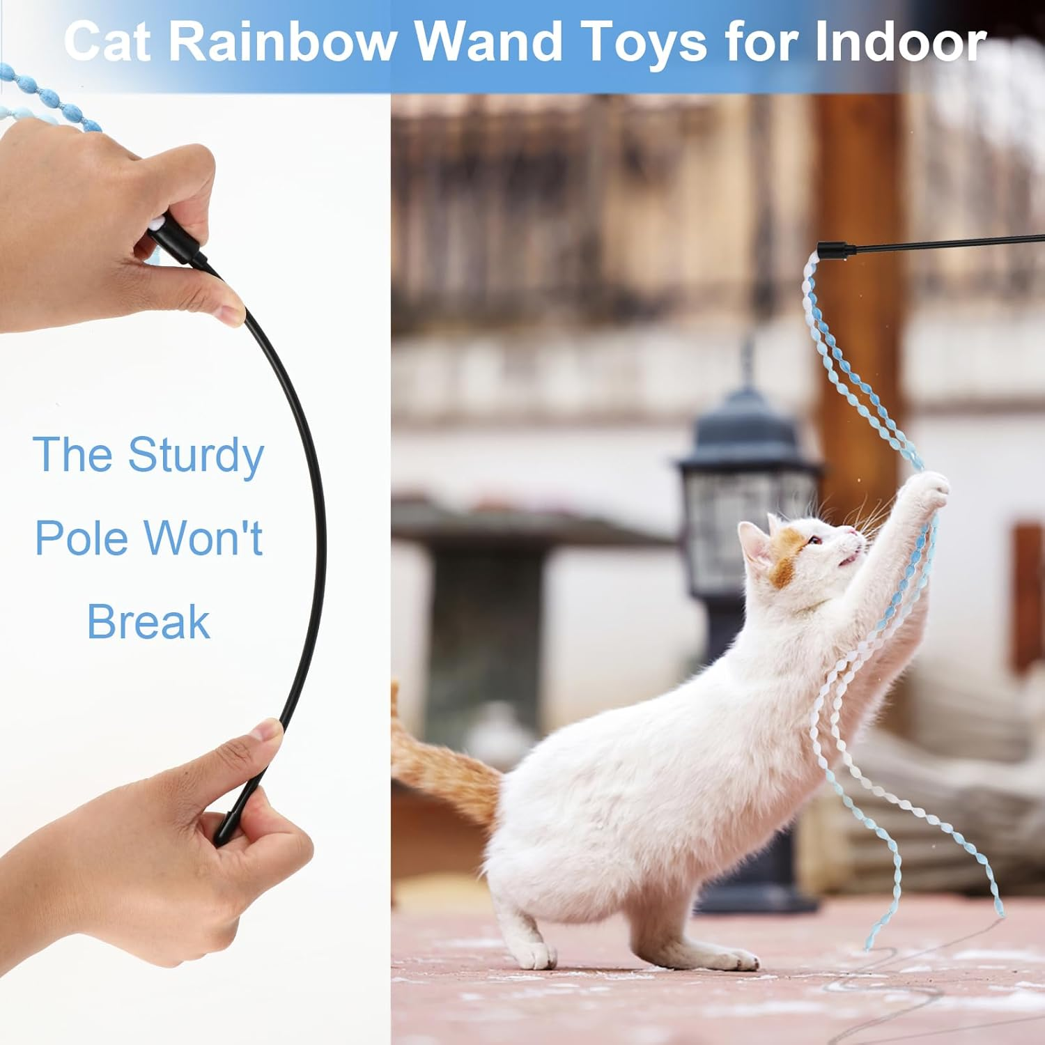Amaxiu Cat Rainbow Wand Toys, 3Pcs Interactive Cat Teaser Wand String Toys for Indoor Gradient Color Ribbon Charmer for Kittens Exerciser Playing Teaser Training Catcher(Style A) image number 6