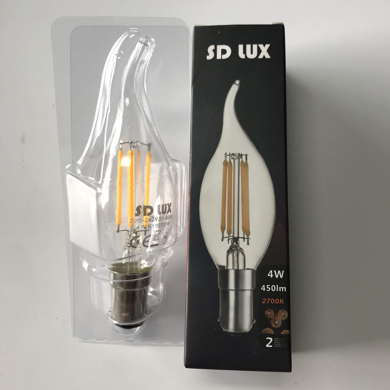 SD LUX LED Candle Bulbs Vintage Filament Led Light Bulbs,No Flicker Small Edison Bayonet LED Chandelier Bulbs - 4W (40W Equivalent) 450LM Warm White 2700K,6 Packs. (CA35-B15) image number 4
